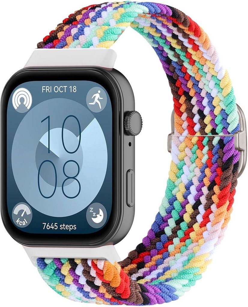 FFO2World Nylon-Uhrenarmband mit verstellbarer Schnalle für Huawei Watch Fit 4 Pro / Fit 4 / Fit 3 – Weich, bequem, Regenbogen