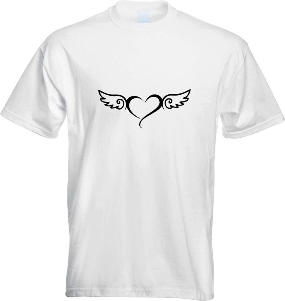 Kiwistar - T-Shirt - Weiss - Geflügeltes Herz Motiv Bedruckt Funshirt Design Print - mit Motiv Bedruckt - Funshirt Design - Sport - Freizeit - Her...