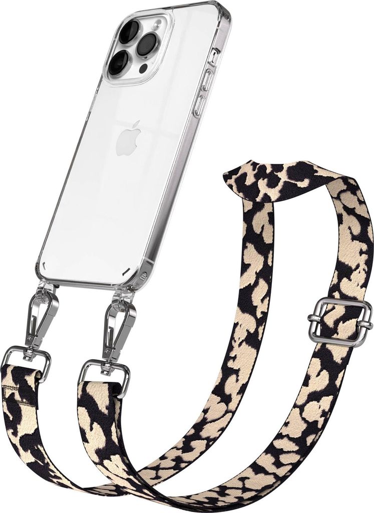 EAZY CASE Handykette - Verstellbarer Trageriemen kompatibel mit Apple iPhone 14 Pro Max, Handykordel mit transparenter Silikon-Hülle, Karabiner Si...