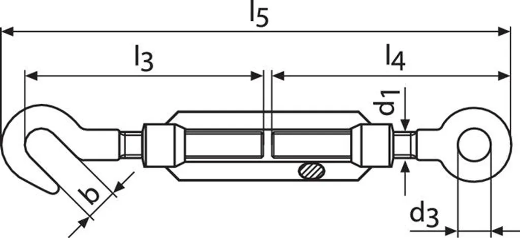 Tendeur M8 en acier zingué DIN 1480, longueur réglable 182 à 257 mm