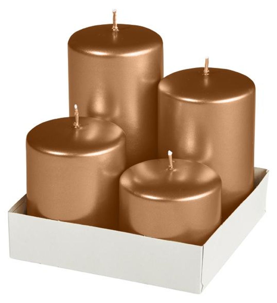 Adventset Stumpenkerzen Metallic Matt Sand Ø 60 mm, 4 Stück