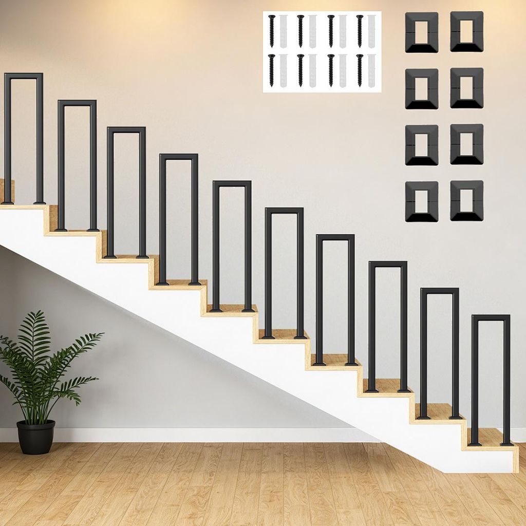 Ikodm 55cm U-Form Treppengeländer Schwarz Ovalrohr Handlauf Aufrechte Montage