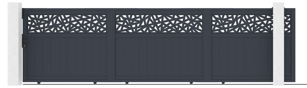 Schiebetor 5 m DOLOMITE RUIVO H. 140 cm graues Aluminium + EIFEL Pfosten 20 x 20 cm Aluminium H. 166 cm anthrazitgrau