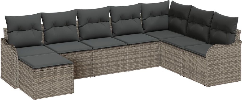 8-teiliges Garten-Sofa-Set mit Kissen Grau Poly Rattan, 2-Sitzer Garten-Sofa mit Stauraum & Kissen Grau Poly Rattan, Gartensofas DesignMöbel Neu