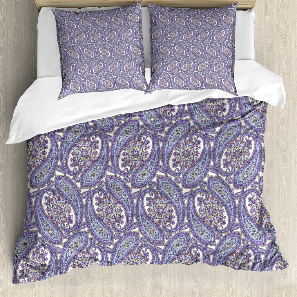 Set Copripiumino Antiacaro 200x200 Paisley Blu Viola | ABAKUHAUS