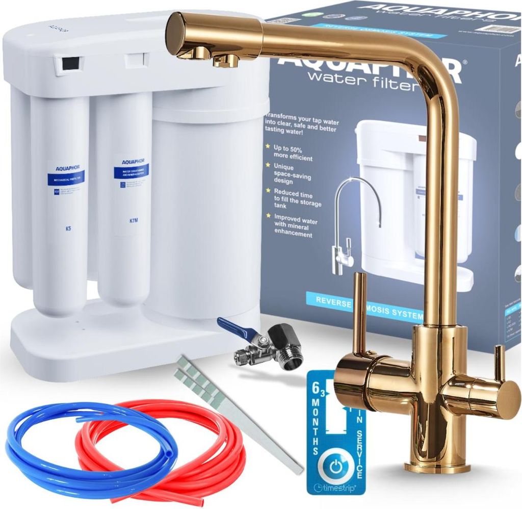 Wasserfilter RO 3-Wege Küchenarmatur Messing Gold