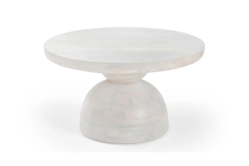 Table basse salon design Japandi ronde bois blanc manguier Ø70 cm