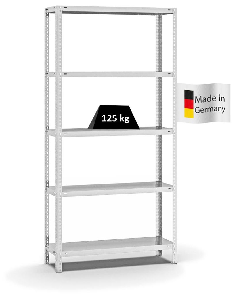 PROREGAL Fachbodenregal Schraubsystem MAGNUS Germany | HxBxT 200x100x30cm | 5 Ebenen | Fachlast 125 kg | Beidseitig nutzbar | Lichtgrau