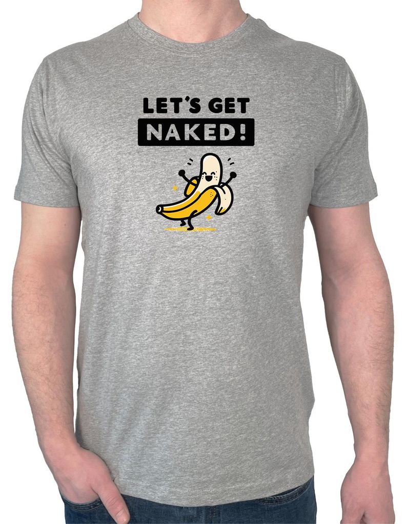Huuraa Herren T-Shirt Let ́s get naked Banane L Sport Grey Bio Baumwolle Fairtrade Herrenshirt Geschenkidee