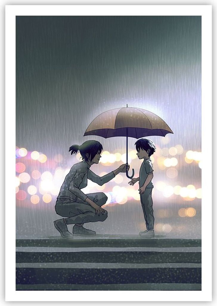 Poster - Poster ohne Rahmen - Manga Regenschirm Hilfe - 70x100 cm - Wand Bild - Wanddeko - Wandbilder - Kunstposter - Wandposter - Bilder - Kunstdr...