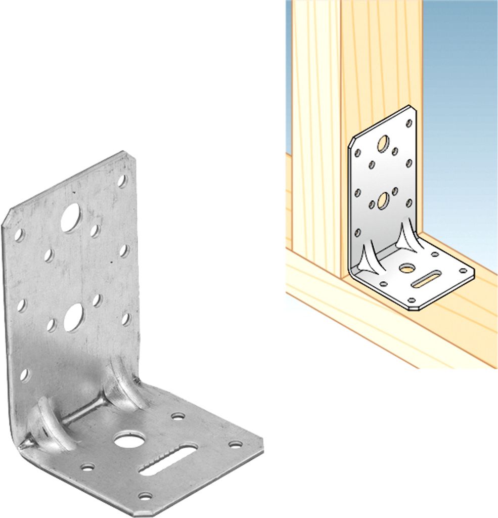 KPK Schwerlast Winkelverbinder mit Sicke Bauwinkel Holzverbinder verzinkt 9,5x6,5x6,5cm