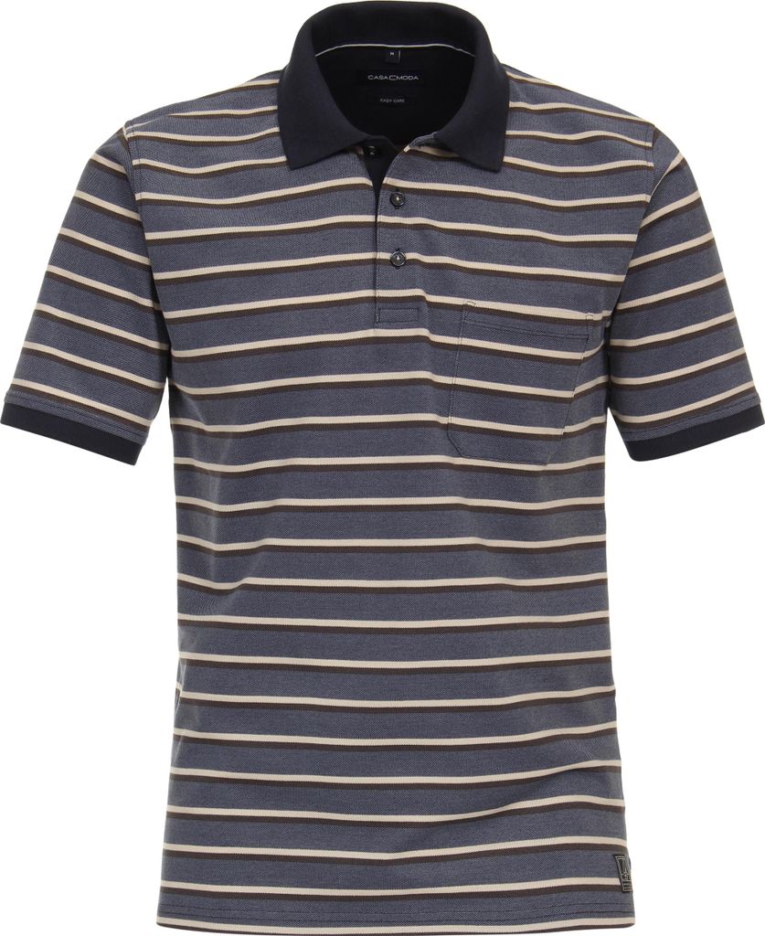CASAMODA Herren Polo-Shirt Kurzarm Polokragen Regular Piqué Blau gestreift M