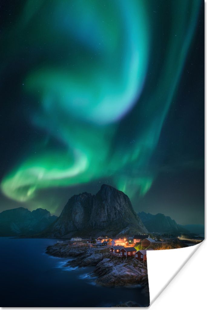 MuchoWow Poster Nordlicht über dem Fjord 40x60 cm - Plakate für die Wand - Poster Babyzimmer
