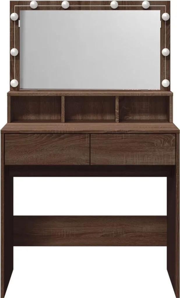 Coiffeuse de Chambre avec LED 80x41 cm - Coin Maquillage Brun Chêne