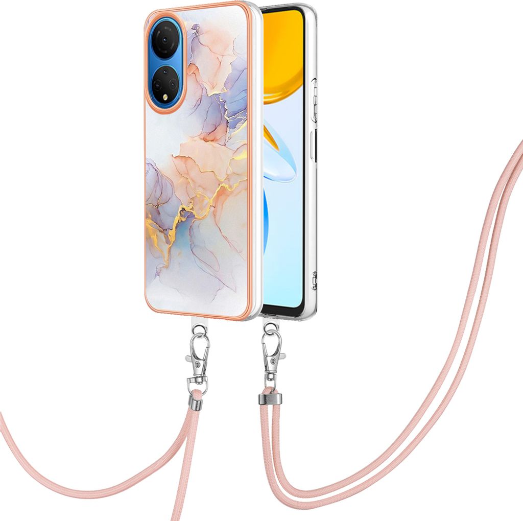 Handykette Hülle für Honor X7 Muster TPU Schutzhülle mit verstellbarem Tragegurt Grau