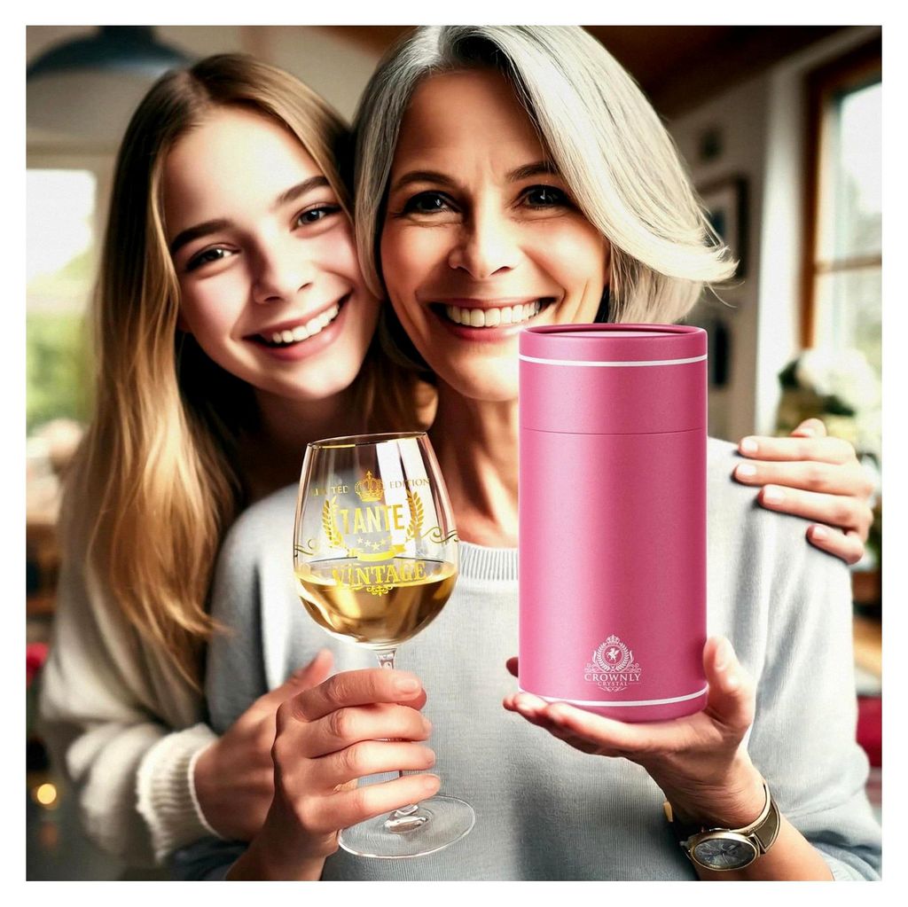 CROWNLY CRYSTAL Weinglas für die Tante - Personalisierte Geschenke mit Gravur