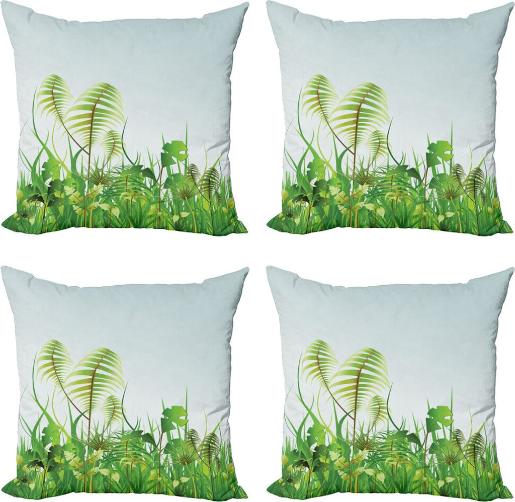ABAKUHAUS Regenwald Kissenbezug Set (4 Stück), Pflanze Sommergarten, Moderner Doppelseitiger Digitaldruck, 60 cm x 60 cm, Grün blau
