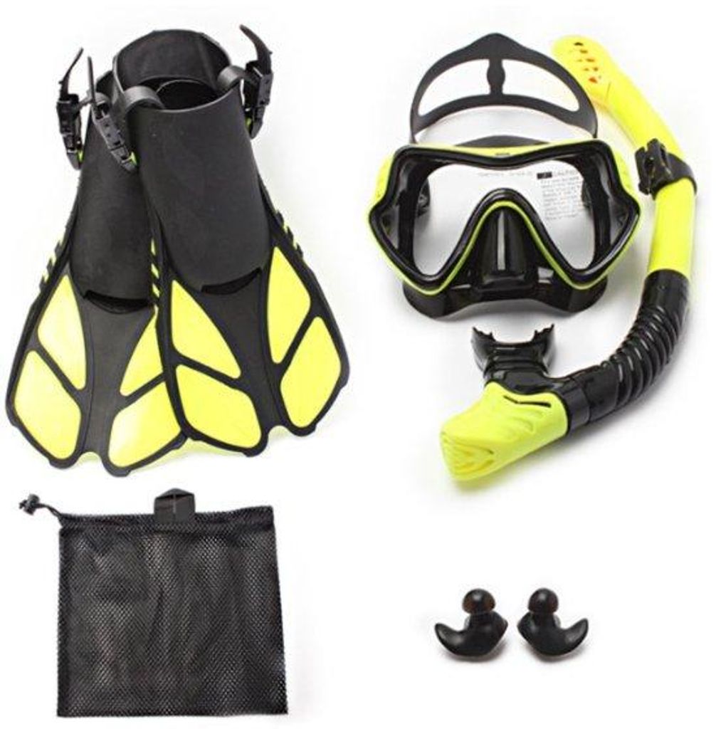 Snorkelausrüstung für Erwachsene - Panoramisches Tauchmaske - Schwimmflossen - Trockentaucher - 3-teiliges Set für Freiwasser-Tauchen - Inklusiv...