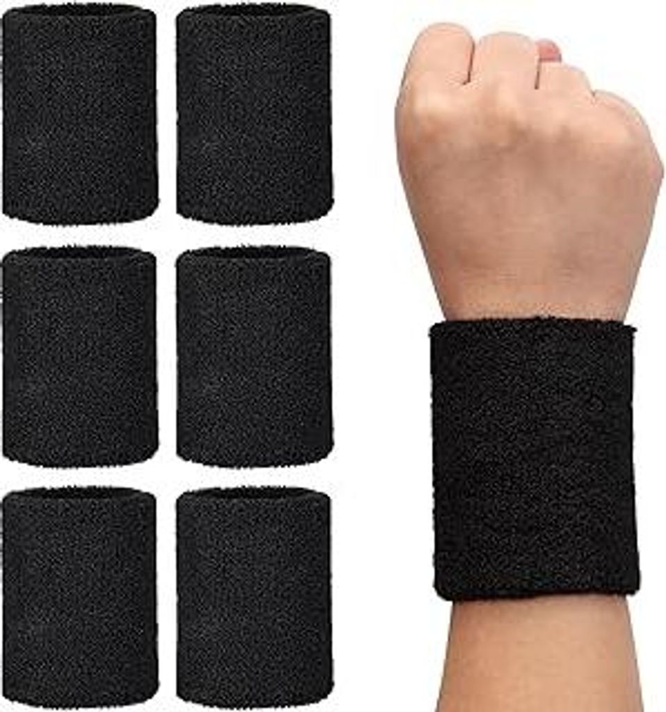 H&S 6er Set Schweißband Handgelenk - 6X Arm Schweissband für Damen Herren Kinder - 6 Schweißbänder für Tennis - Fitness-Schweißbänder - 6X W...