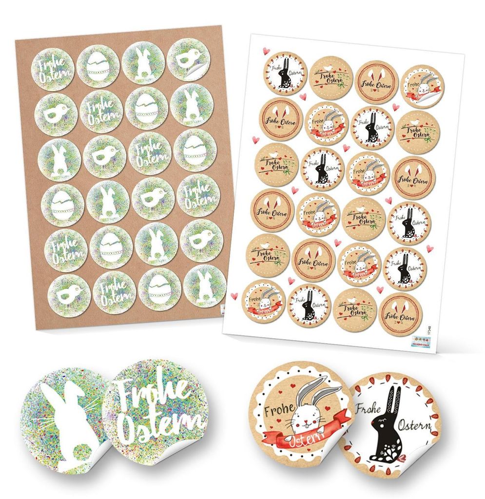 Logbuch-Verlag Set 48 Frohe Ostern Aufkleber Osterhase Osterdeko bunt Osteretiketten rund Verpackung Kindergeschenke Geschenke Give-Away beige rot ...