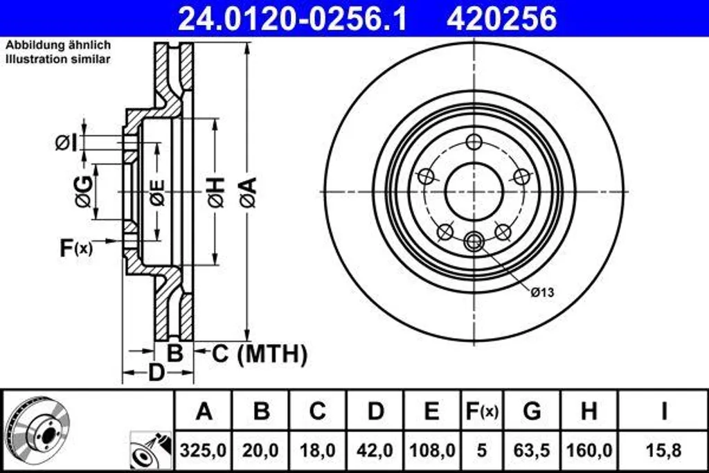 Disque de frein ATE 24.0120-0256.1 OE LR090699 pour Discovery et Velar