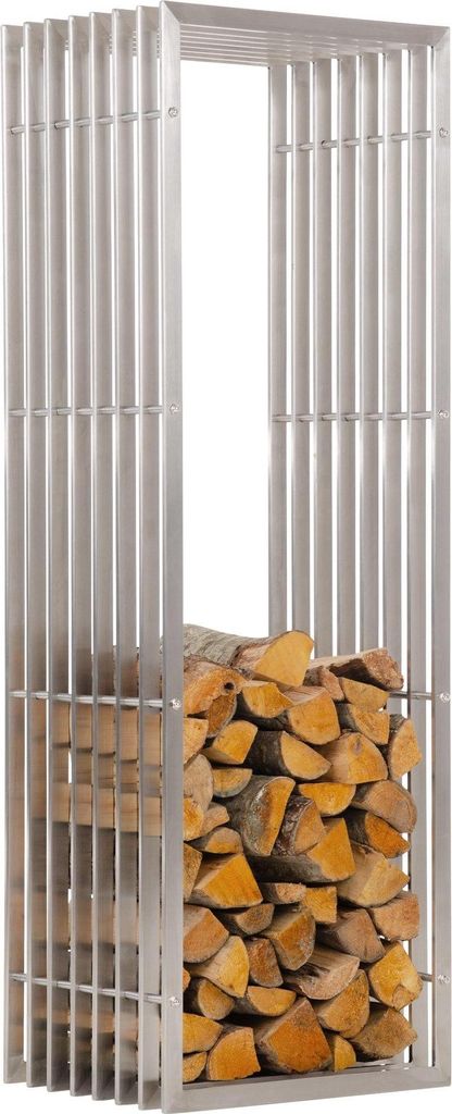 Stilvolle Holzaufbewahrung – handgefertigt – langlebiger Edelstahl – für offene Kamine | Größe: 40x50x150 cm