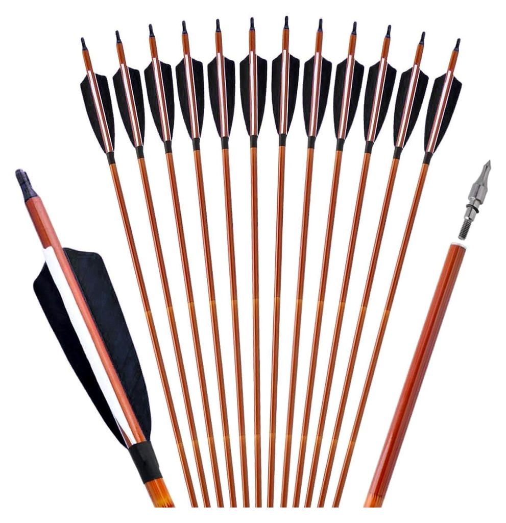 12 Stück 32 Zoll Carbonpfeile für Bogenschießen mit Naturfedern für Langbögen oder Compoundbögen