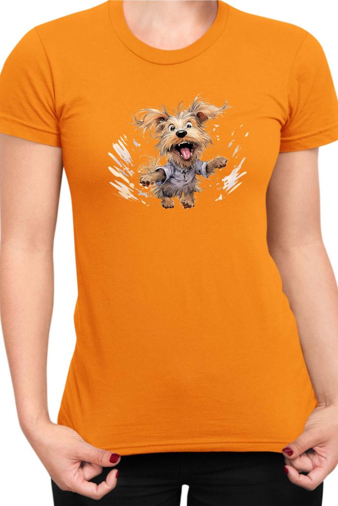 Damen T-Shirt Funny Dogs Breeds Yorkshire Terrier Dog Breed, Lady XS / Orange