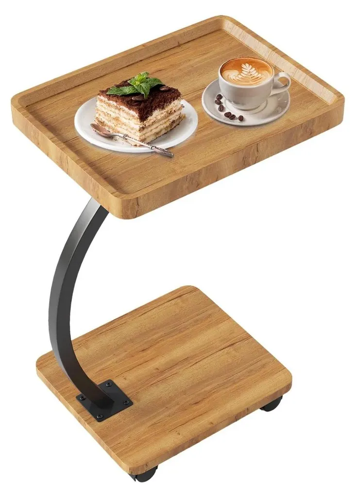 Table d'appoint C avec roulettes et structure métal - 2 niveaux bois mat