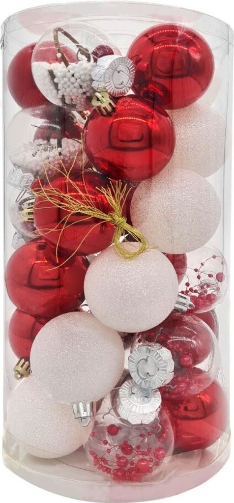 30Weihnachtskugel Ø6cm Set Weihnachten Christbaumkugel Bruchfest Baumschmuck Rot/Weiß/Durchsichtig