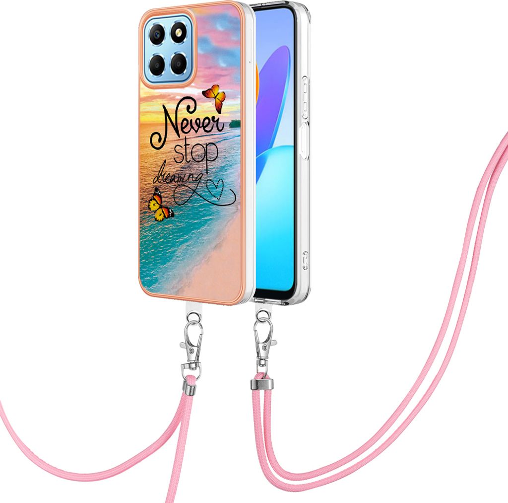 Handykette Hülle für Honor X8 5G Muster TPU Schutzhülle mit verstellbarem Tragegurt Gold