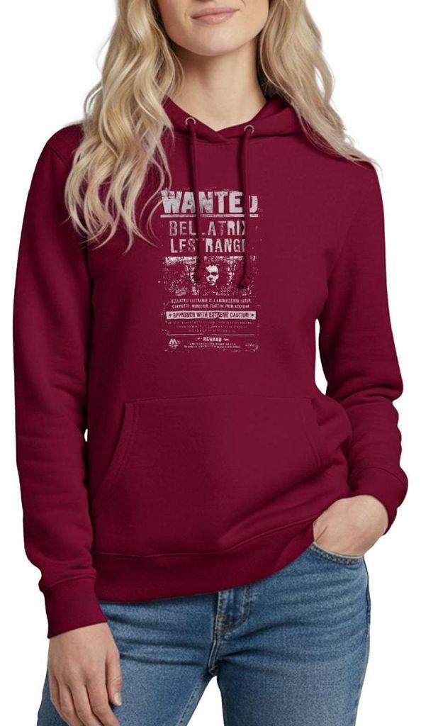Spreadshirt Harry Potter Bellatrix Lestrange Wanted Poster Damen Hoodie, S, Bordeaux