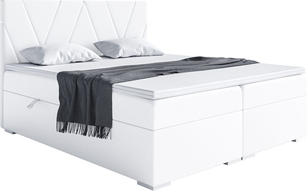 MEBLINI Boxspringbett mit Bettkasten - Gepolstert Doppelbett mit Matratze und Topper - Polsterbett mit Stauraum - Bett mit Kopfteil - Stauraumbett ...