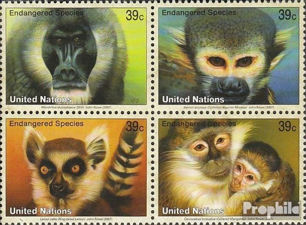 Briefmarken UNO - New York 2007 Mi 1045-1048 Viererblock (kompl.Ausg.) postfrisch Primaten
