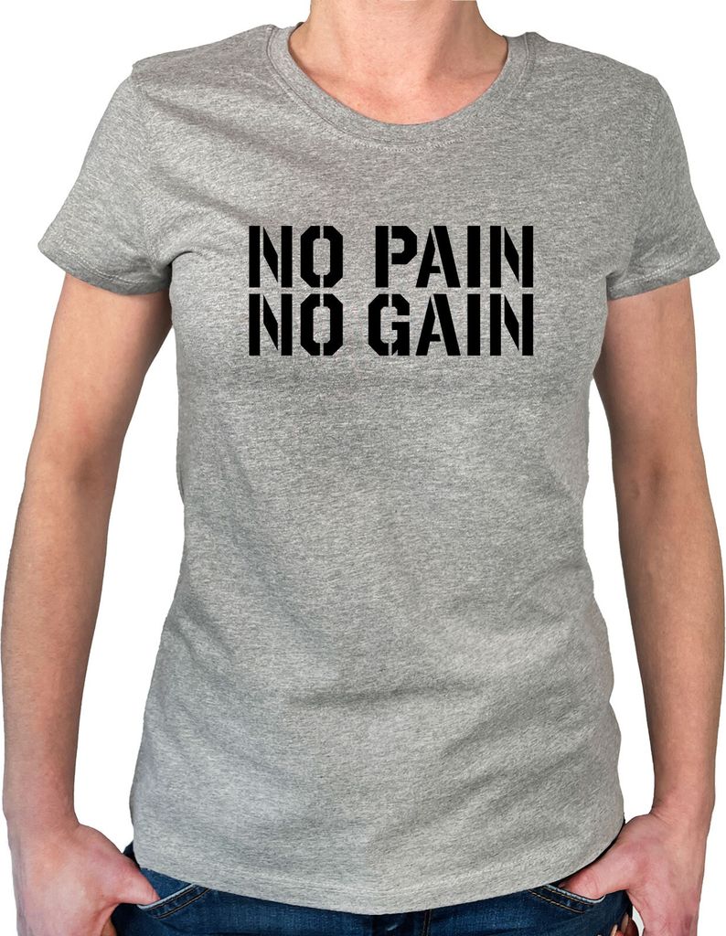 Huuraa Damen T-Shirt No pain gain Hantel XS Sport Grey Bio Baumwolle Fairtrade Damenshirt Geschenkidee