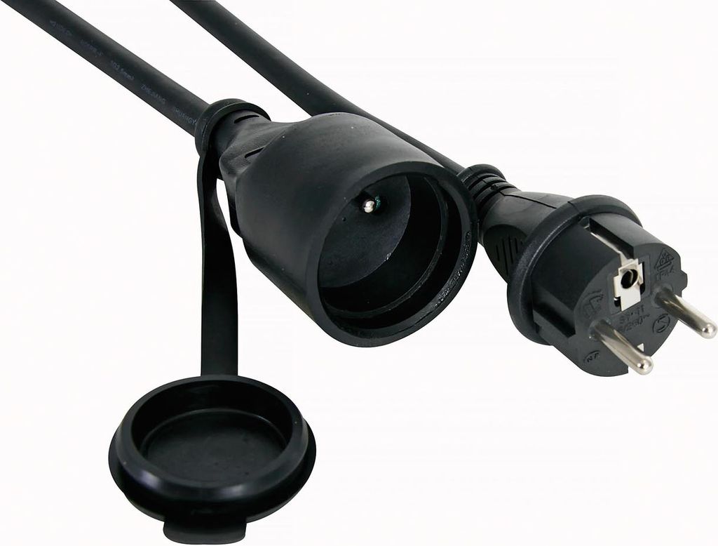 Perel Verlängerungskabel, H05RR-F 3G1.5, 10 m, 16 A/230 V, 3680 W, Typ E/F, IP44, Gummi, schwarz