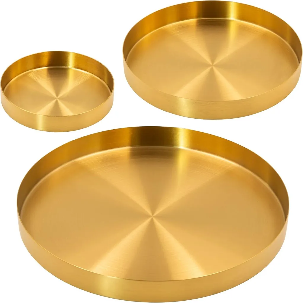 Plateaux dorés ronds lot de 3 pour organiser et sublimer votre déco Noël