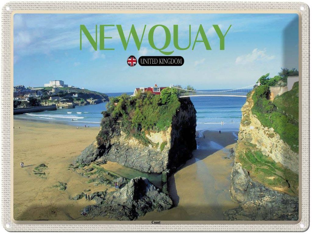 vianmo Blechschild 30x40 cm Newquay Coast United Kingdom Bildmotiv Reisemotiv Abenteuer Reisen