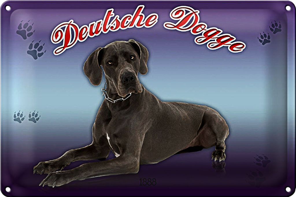 Blechschild Hund 30x20cm Deutsche Dogge 1888