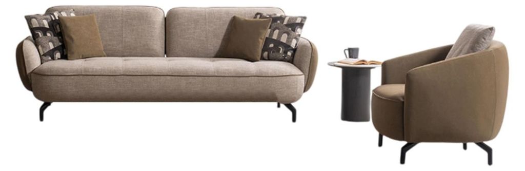 Elegantes Wohnzimmer-Set Dreisitzer Stoffsessel Beistelltisch 3tlg