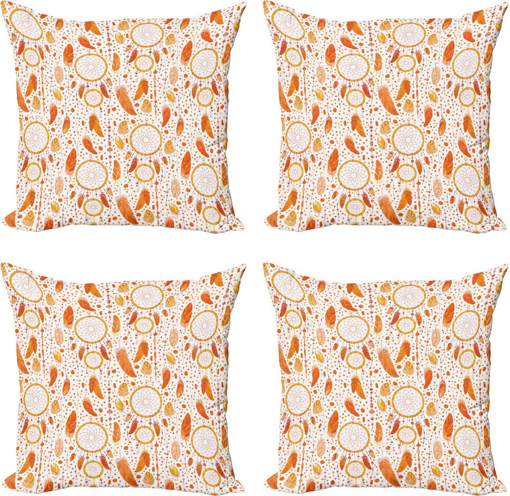 ABAKUHAUS Stammes Kissenbezug Set (4 Stück), Traumfänger, Moderner Doppelseitiger Digitaldruck, 50 cm x 50 cm, Orange Weiss