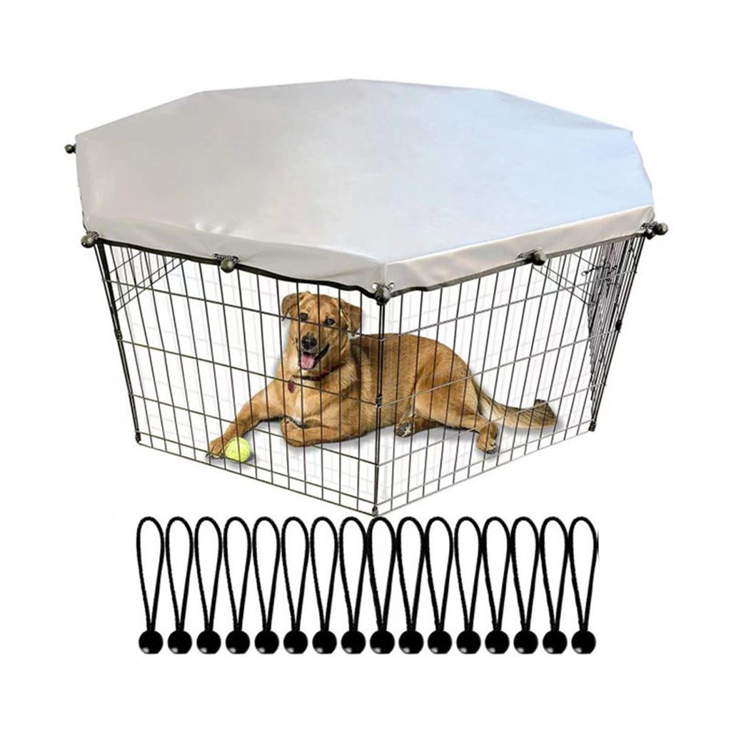 8-teiliges 24-Zoll-Hundespielgehege-Abdecknetz, passend für achteckige Metall-Haustierlaufgehege, schützt vor Regen und Sonne, inkl. 16 Seilknoten