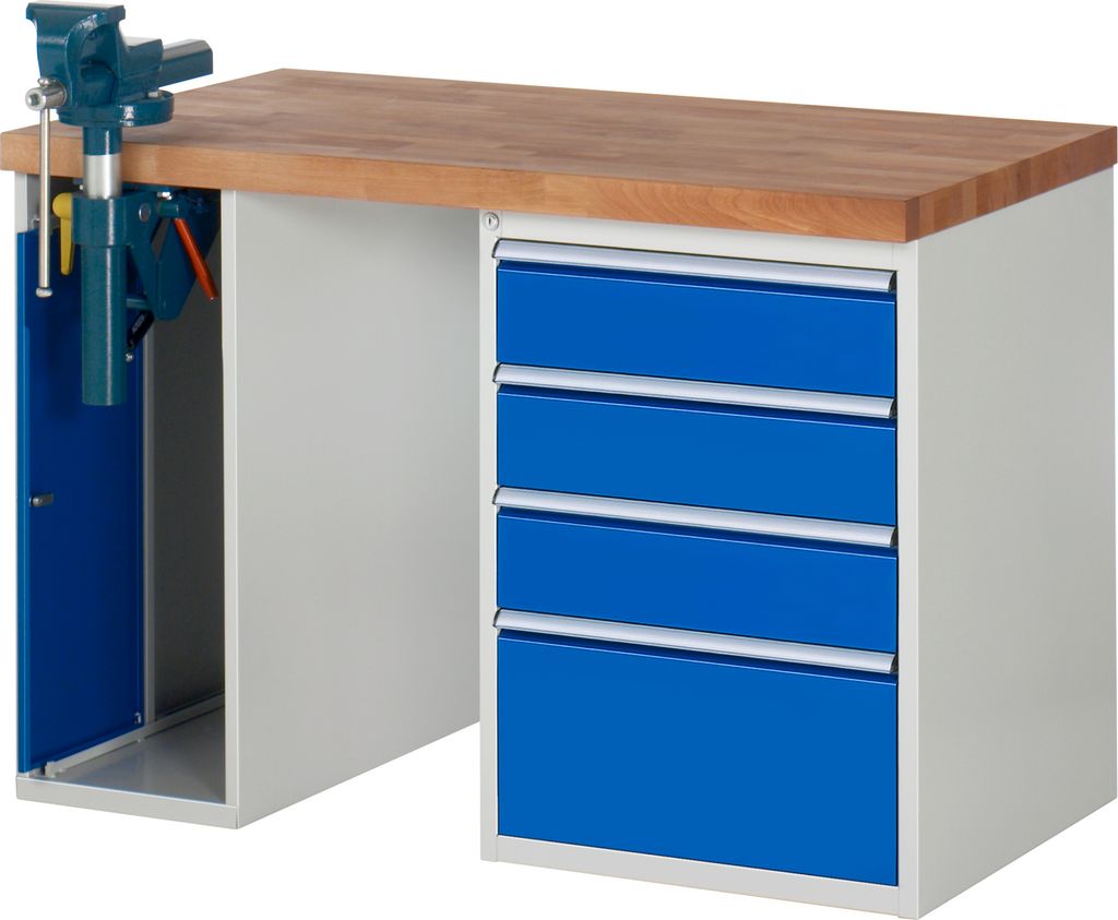 RAU Werkbank 1250x700x890mm 4xSchublade-TA 1xSSKL l.gr/e.bl