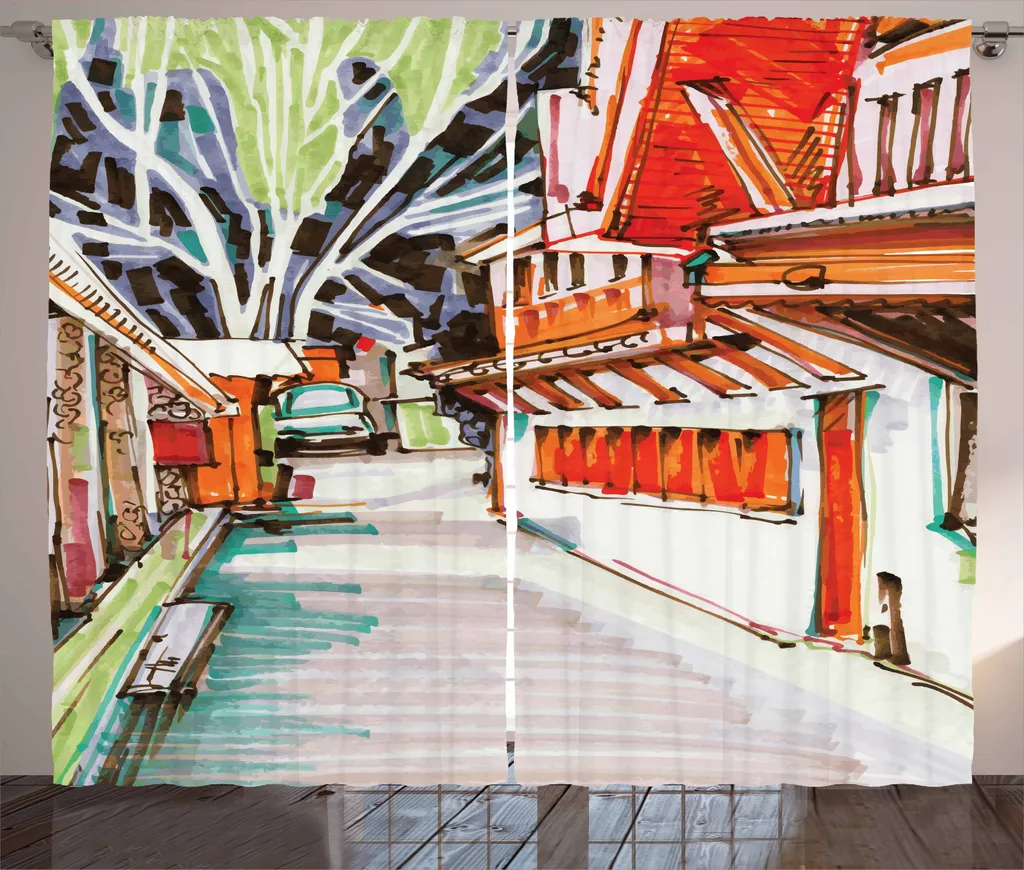 ABAKUHAUS Arte Tenda rustica, Vendemmia storica - Europa, Soggiorno Tenda universale con passanti e ganci, 280 x 245 cm, Multicolore