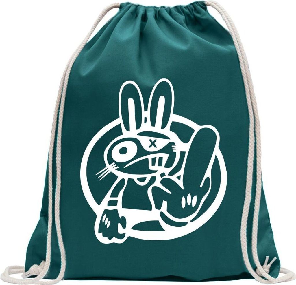 Kiwistar - Turnbeutel - petrol - Drift Rabbit - Fun Rucksack Sport Beutel Gymsack Baumwolle mit Ziehgurt