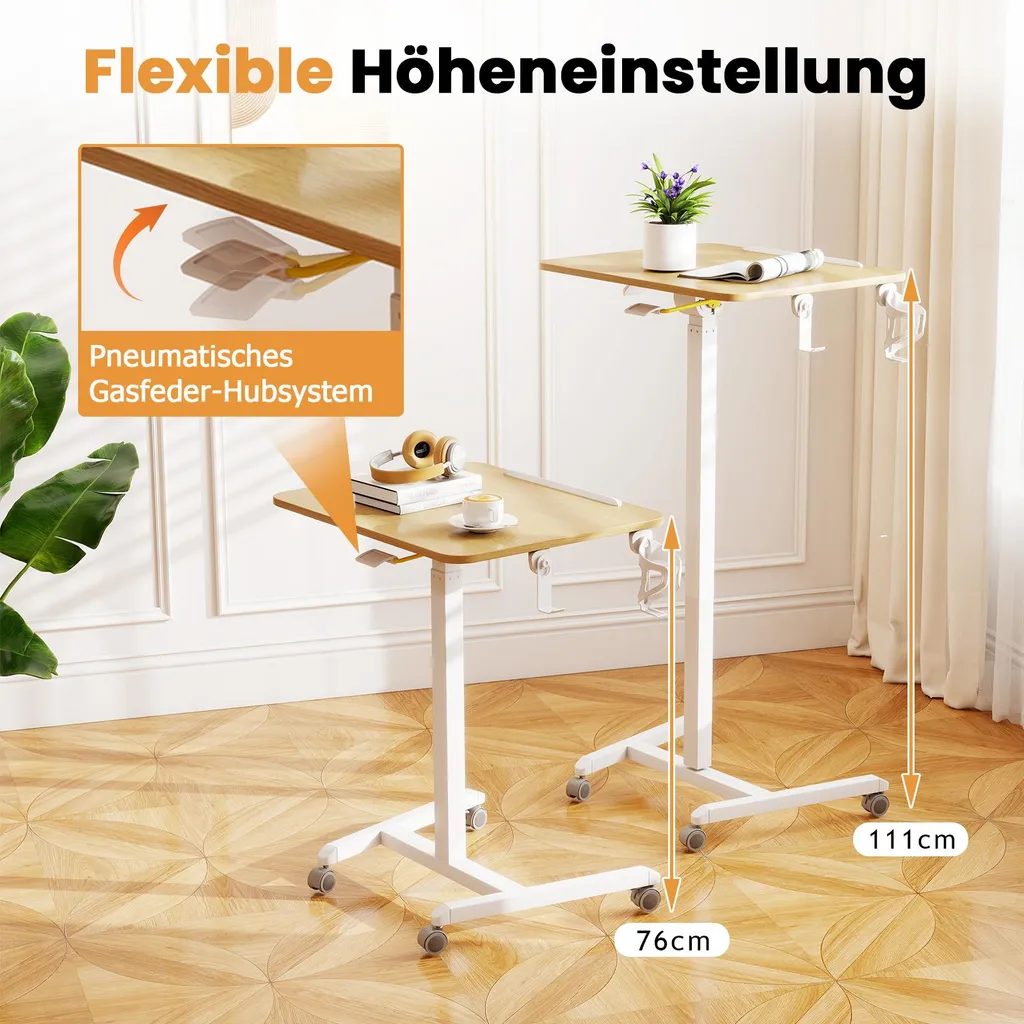 Table pour ordinateur portable à roulettes avec support de gobelet