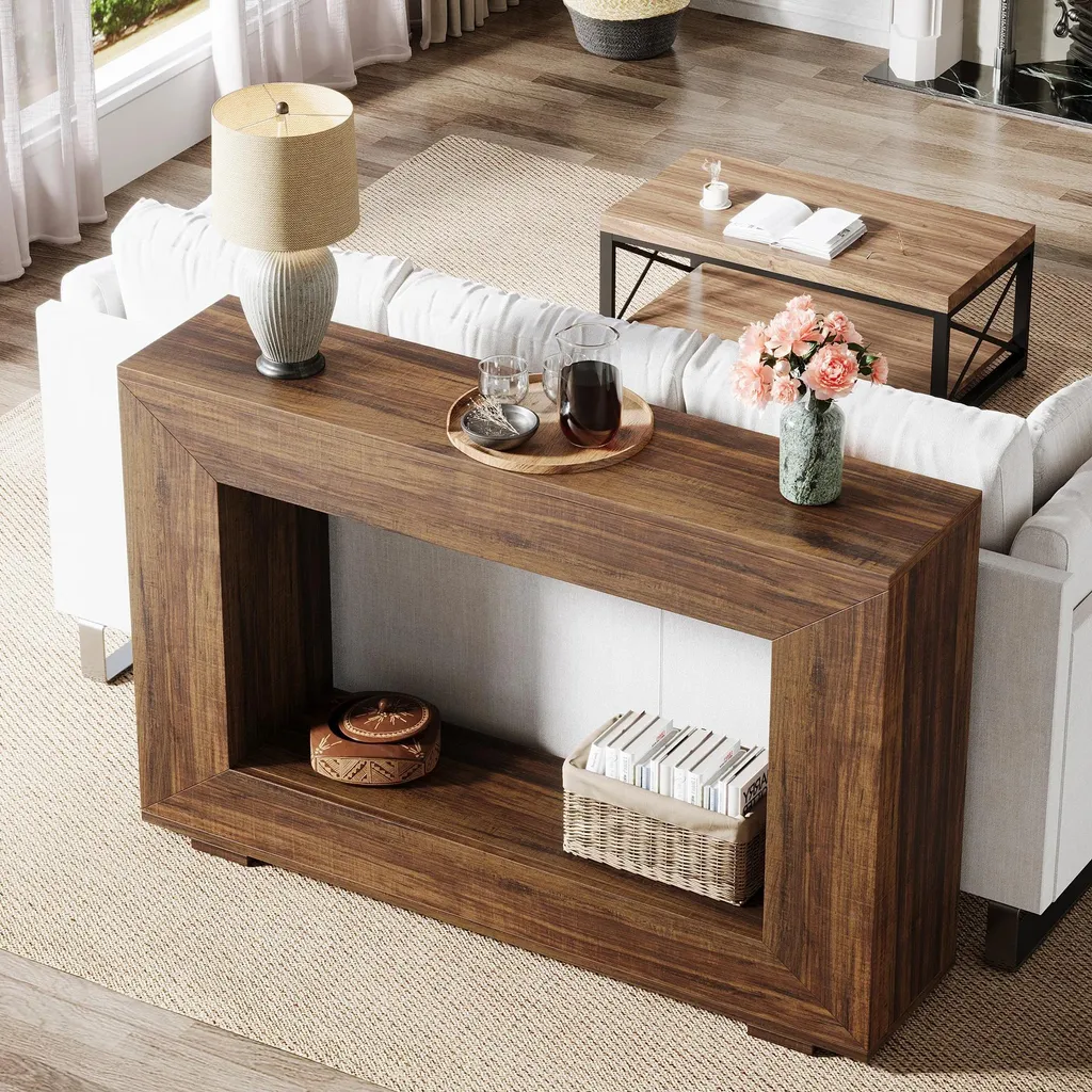 Console bois marron 120 cm - Solution déco pour entrée vide style rustique