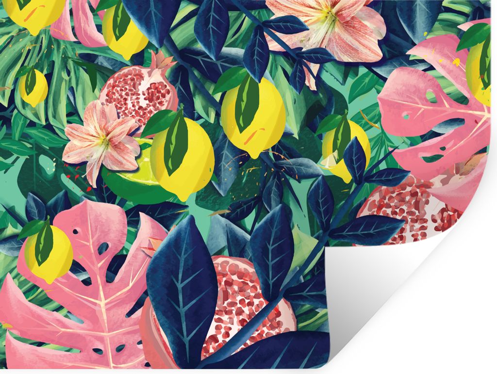 MuchoWow Wandtattoo Wandsticker Wandaufkleber Blumen - Früchte - Farben 160x120 cm Selbstklebend und Repositionierbar - Selbstklebend - Fototapeten