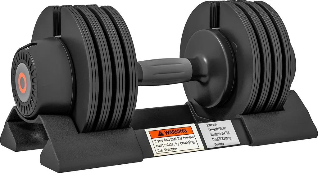 Haltère réglable 10kg noir : 4 niveaux de poids et support inclus