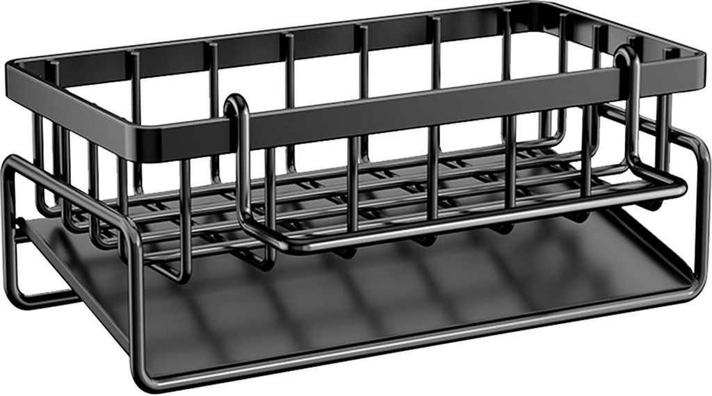 OKWISH Spülbecken Organizer, Edelstahl Küchen Organizer mit Abnehmbarer Abflusspfanne, Abnehmbare Trennwände, Bürstenablage für Küche Schwarz